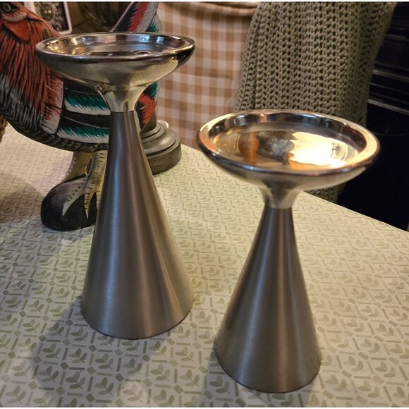 Pair of Vintage weighted chrome candle holders - Picture 1 of 3